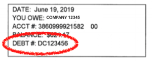Sample collection letter showing where to find your Debt number