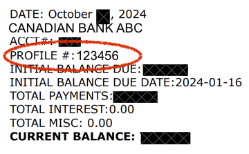 Sample statement showing where to find your Profile number